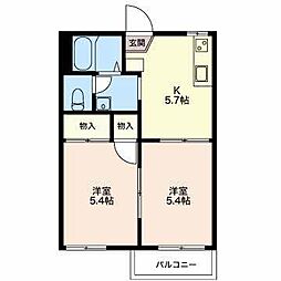 KMハイツB 2DKの間取図画像