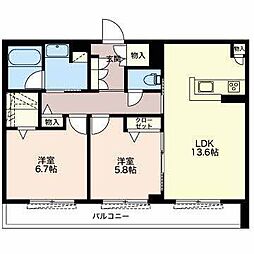 シャーメゾン・ルークス矢立 2LDKの間取図画像