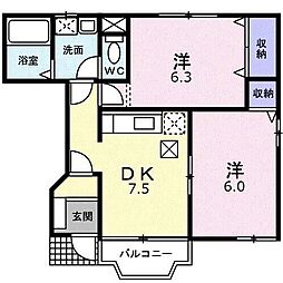 フォンターナ・サノA 2DKの間取図画像