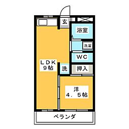 ハピネススズキ 1LDKの間取図画像