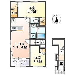 焼津市石津4丁目アパート 2LDKの間取図画像