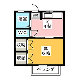 コーポK2 1Kの間取図画像