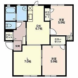 フォーレス豊田3 2LDKの間取図画像