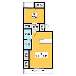ベルワンフィール 1LDKの間取図画像