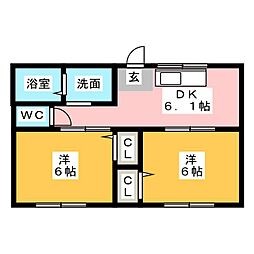 フェリース 2DKの間取図画像
