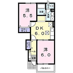 ラエスティーム 2DKの間取図画像