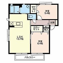 アビタシオン 2LDKの間取図画像