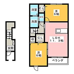 ヒルズハウス 2LDKの間取図画像