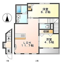 フルール 2LDKの間取図画像