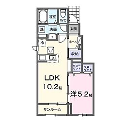 磐田市国府台アパート 1LDKの間取図画像
