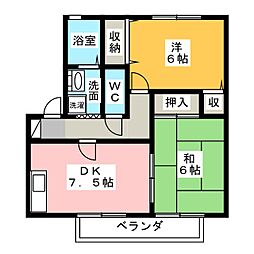 アムール・ヴィルA 2DKの間取図画像