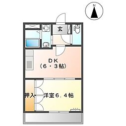 シャインヒルズ 1DKの間取図画像