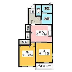エバーフィールド1 2DKの間取図画像