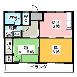 サンルート鳥之瀬 2DKの間取図画像