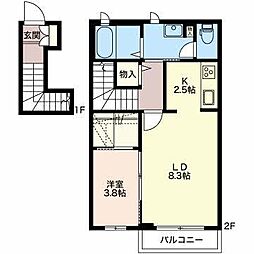 ラヴェル 1LDKの間取図画像