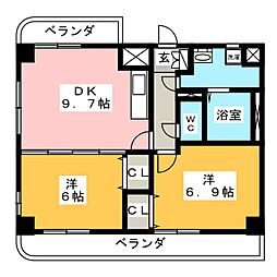 エミュールアサイ 2DKの間取図画像