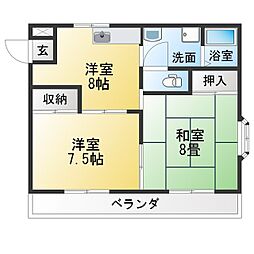 Queenハイツ 2DKの間取図画像
