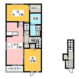 エミールII 2階2LDKの間取り
