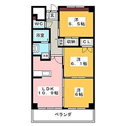 ラ・ミノールII 4階3LDKの間取り