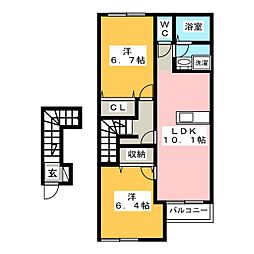 シャンピア 2LDKの間取図画像