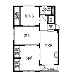 朝霧ビル 3DKの間取図画像