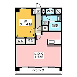 サンビーム八代 1LDKの間取図画像