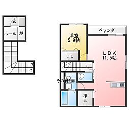 リーブルファイン中鶉II 1LDKの間取図画像