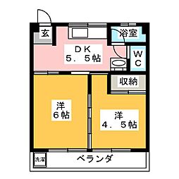 パストラルハイツ岐阜羽島 2DKの間取図画像