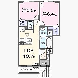 羽島郡岐南町八剣北1丁目アパート 2LDKの間取図画像
