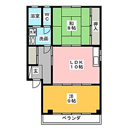 ウエステージ服部 2LDKの間取図画像