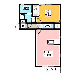 コートハウス岐陽 1LDKの間取図画像