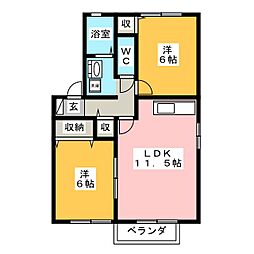 パストラル八幡 2LDKの間取図画像