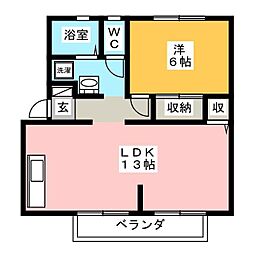 サンビレッジ長良B 1LDKの間取図画像