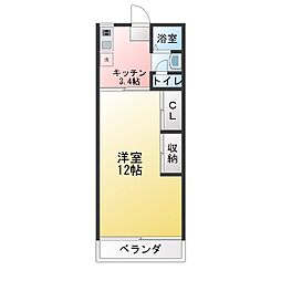 アオキハイツ ワンルームの間取図画像