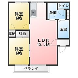 パールハイツ94 2LDKの間取図画像