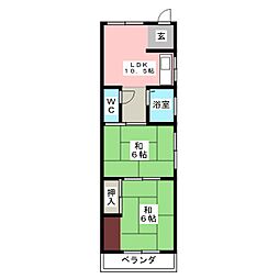 メモリアルハウス 2LDKの間取図画像