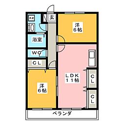 レジデンス真生 2LDKの間取図画像