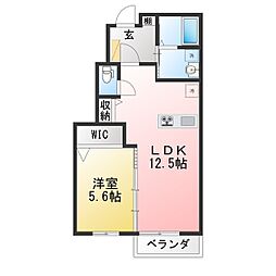FMahina A棟 1LDKの間取図画像