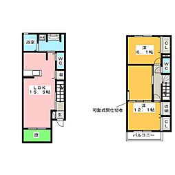 ルミエールささ 1階2LDKの間取り