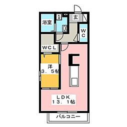 プラティーク安良田 1階1LDKの間取り