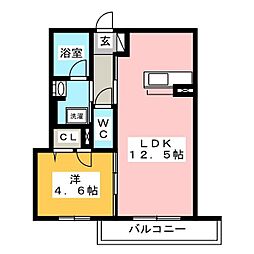 シャーメゾンクレスティーク 3階1LDKの間取り