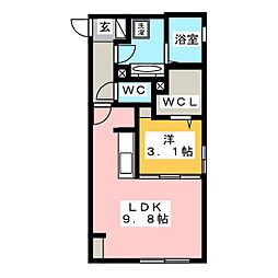 ベルエア岐阜 1階1LDKの間取り