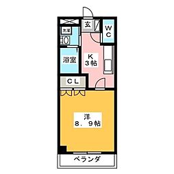 ヴァンベール加納 2階1Kの間取り