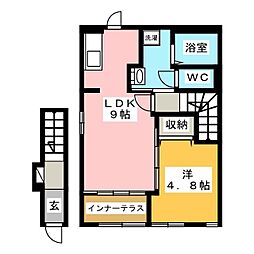 岐阜市琴塚3丁目アパート 1LDKの間取図画像
