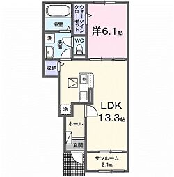 フォレスト B 1LDKの間取図画像