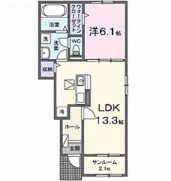 フォレスト B 1LDKの間取図画像