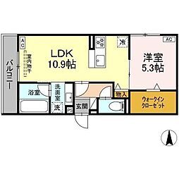 セレスティア田神 WEST 1LDKの間取図画像
