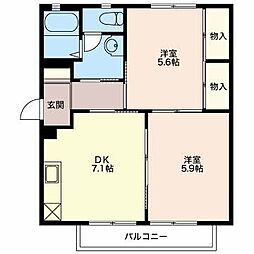 カーサB 2DKの間取図画像