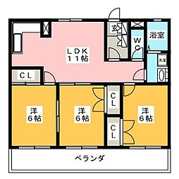 パセール精華 3LDKの間取図画像