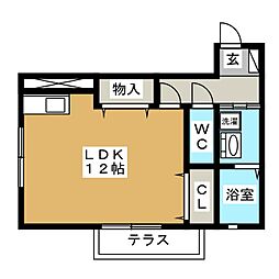 レセンテ花水木 ワンルームの間取図画像